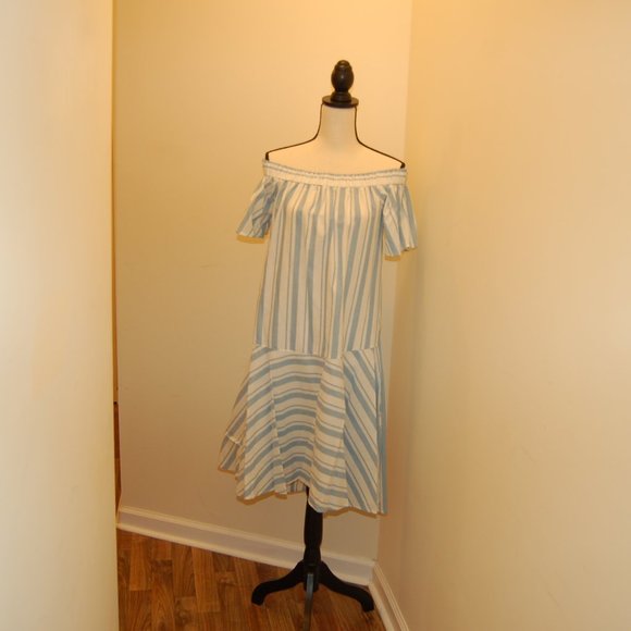Women's Stripe Cotton Off The Shoulder Dress - Picture 2 of 10
